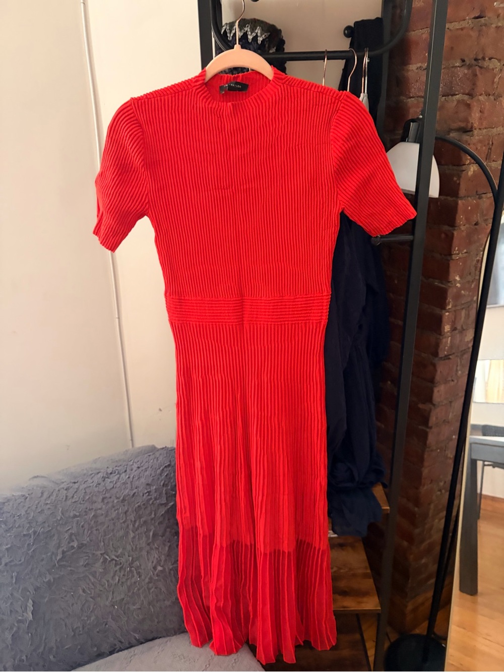 Ann Taylor Red Ribbed Short-Sleeve Maxi Dress